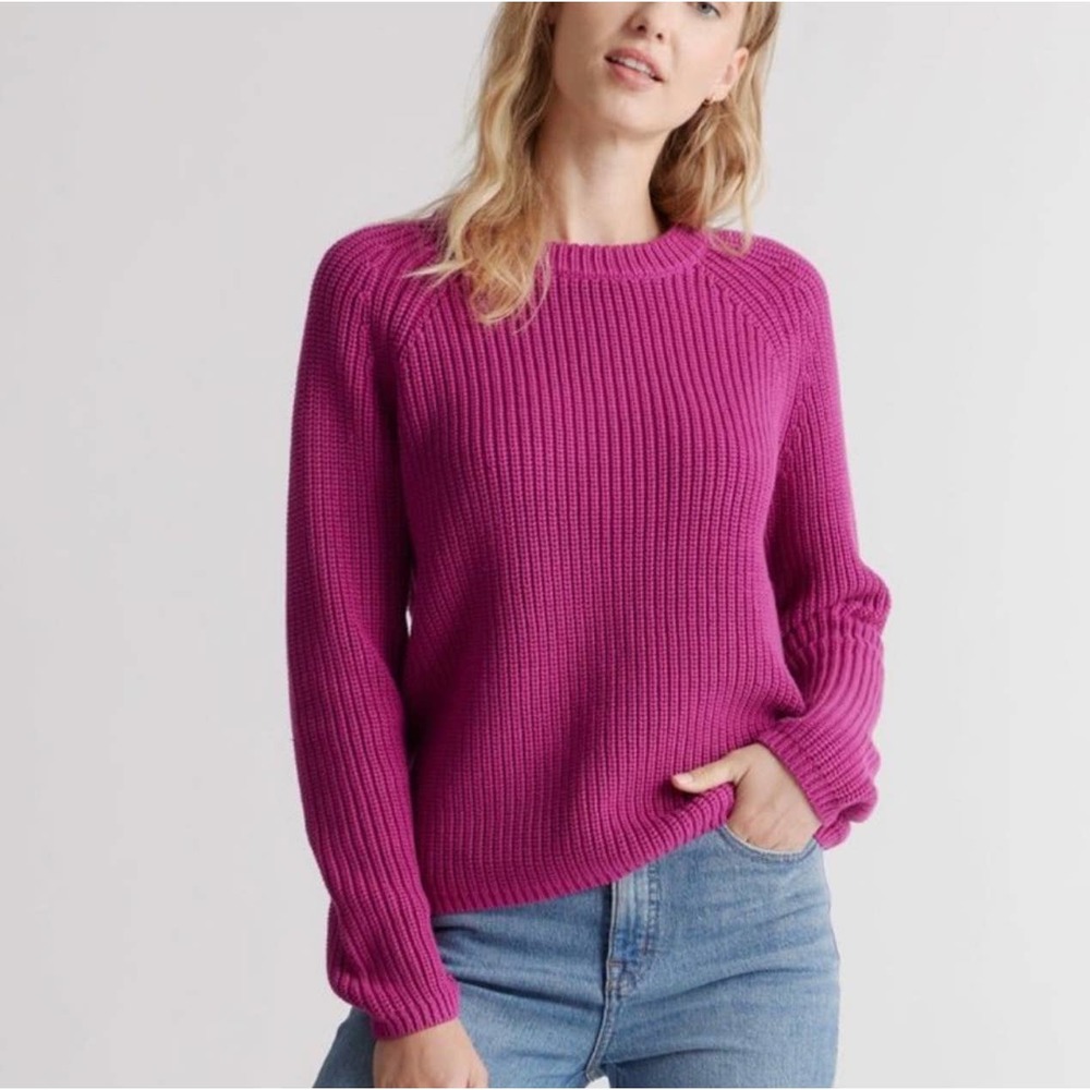 Quince 100% Organic Cotton Fisherman Crew Sweater Pink size XS